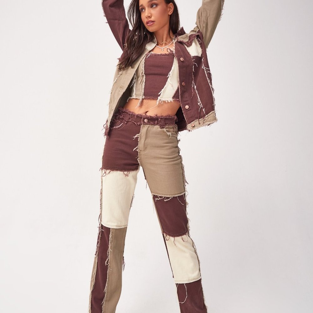 Jaded London Brown Patchwork Jeans